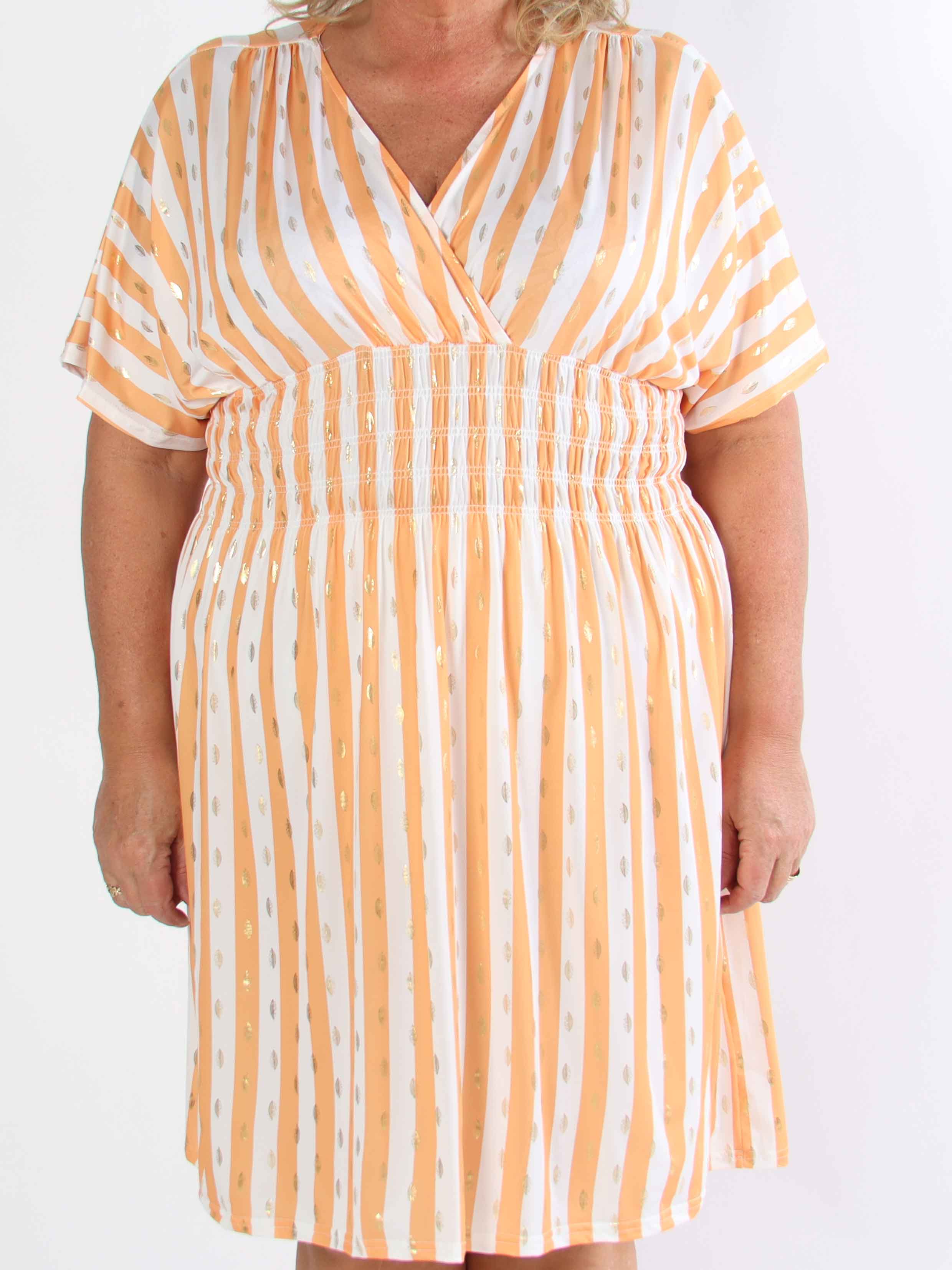 Pams Stripe Short - Stribet plus size kjole med guld detaljer